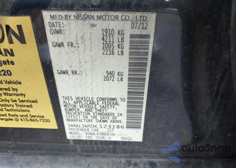 2013 Nissan Altima 2.5 S z USA, uszkodzony, nr VIN 1N4AL3AP2DC123186